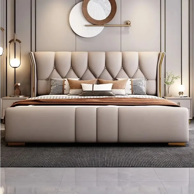 

Luxury Bedroom Furniture Storage Modern Simple Villa Leather Queen Bed High-end