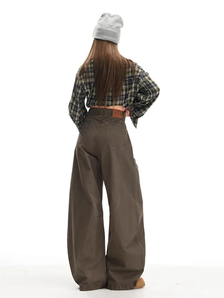 여성 Y2K 감성 하이웨이스트 배기진 루즈핏 보이프렌드 와이드 레그 데님 팬츠 트렌디 스트레이트 바지