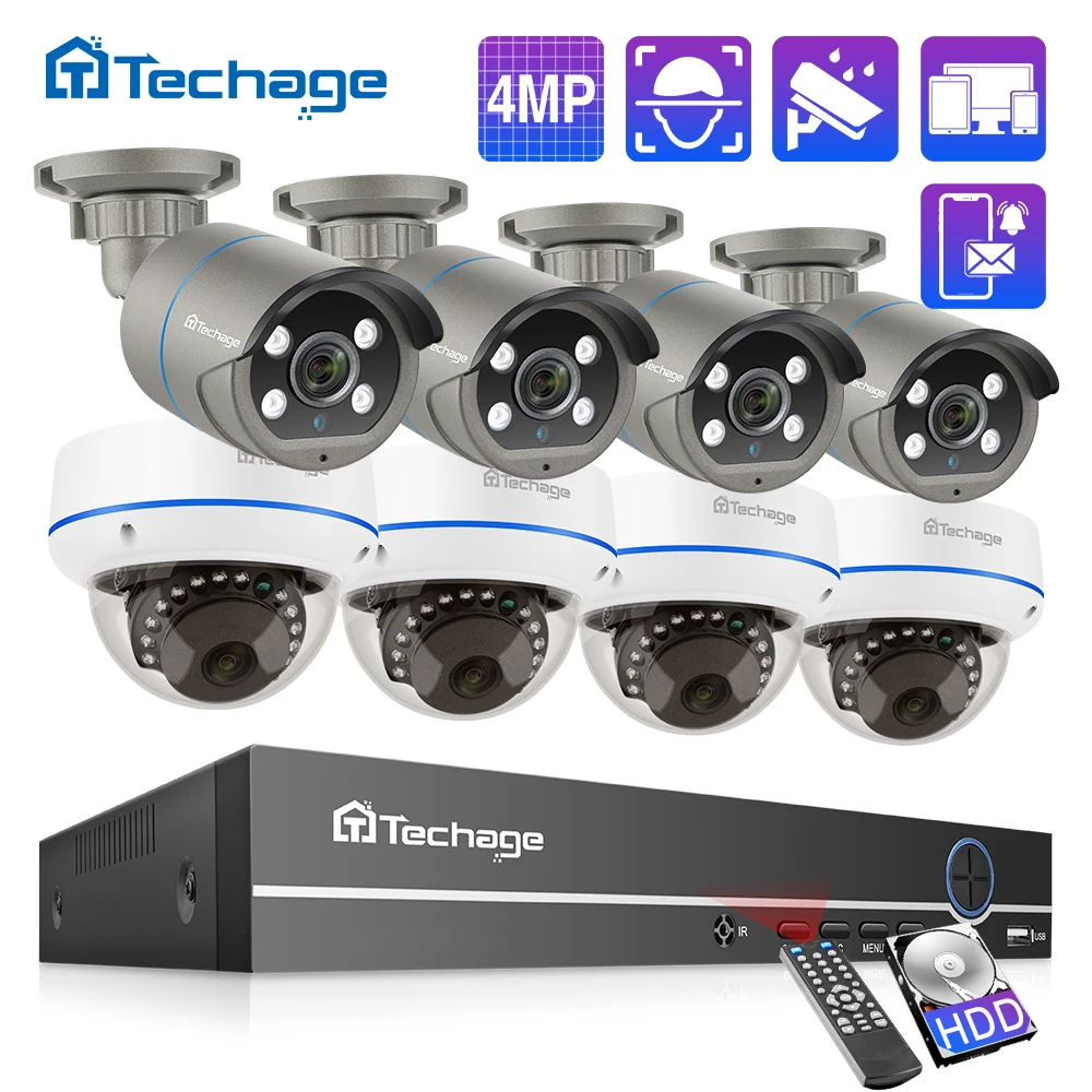 

Techage 8CH 4MP HD H.265 POE Security Camera System Human Detection Outdoor Indoor CCTV Video Surveillance Set E-mail Alert P2P