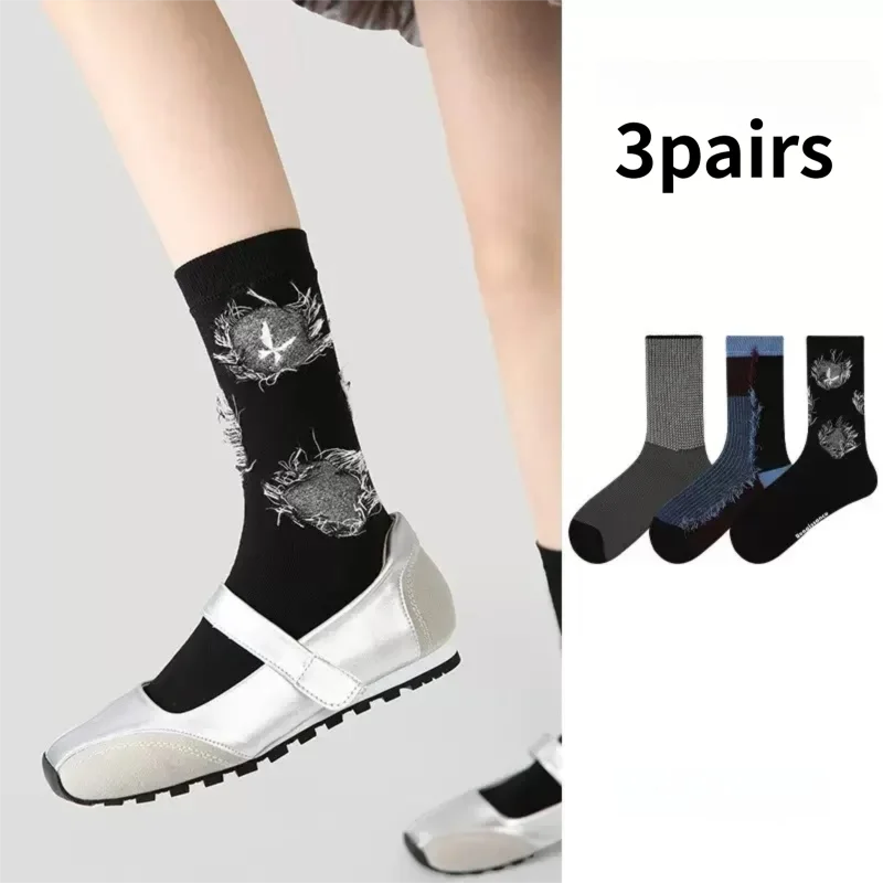 HeYe 3 أزواج من الجوارب القطنية الرياضية النسائية لمنتصف الساق للخريف والشتاء، ماصة للعرق، قابلة للتنفس، مع حجب ألوان فريد من نوعه