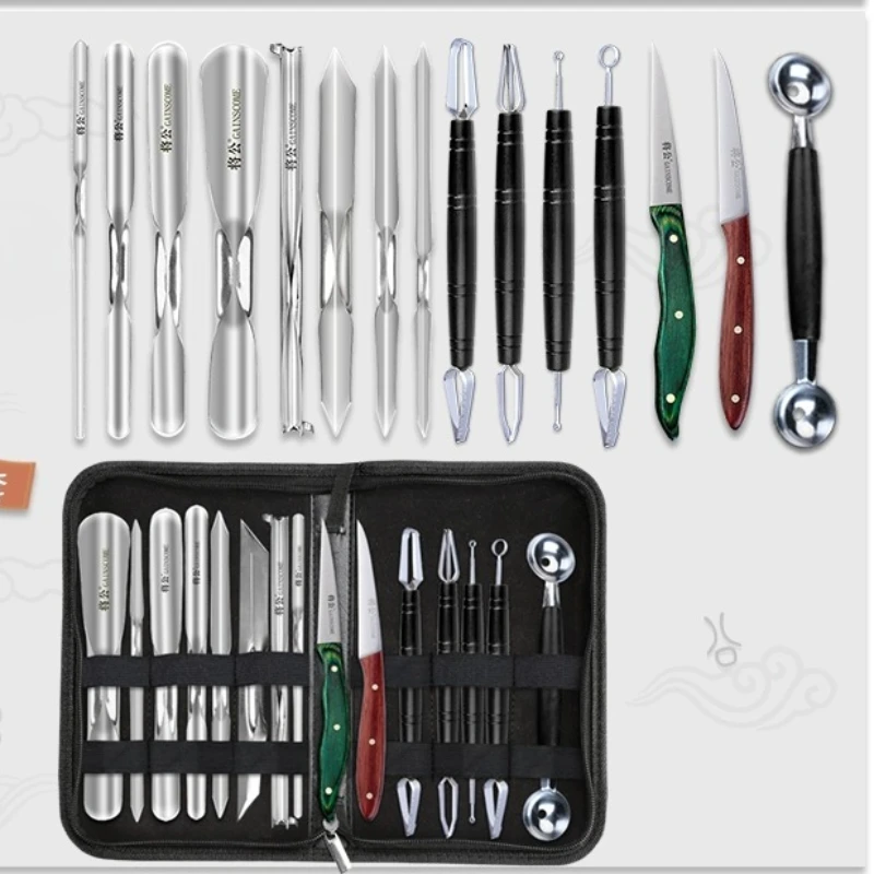 

16-piece Kitchen Carving Knife Set Stainless Steel Double-headed Poking Knife Is Used Carving Fruits and Vegetables in Hotels