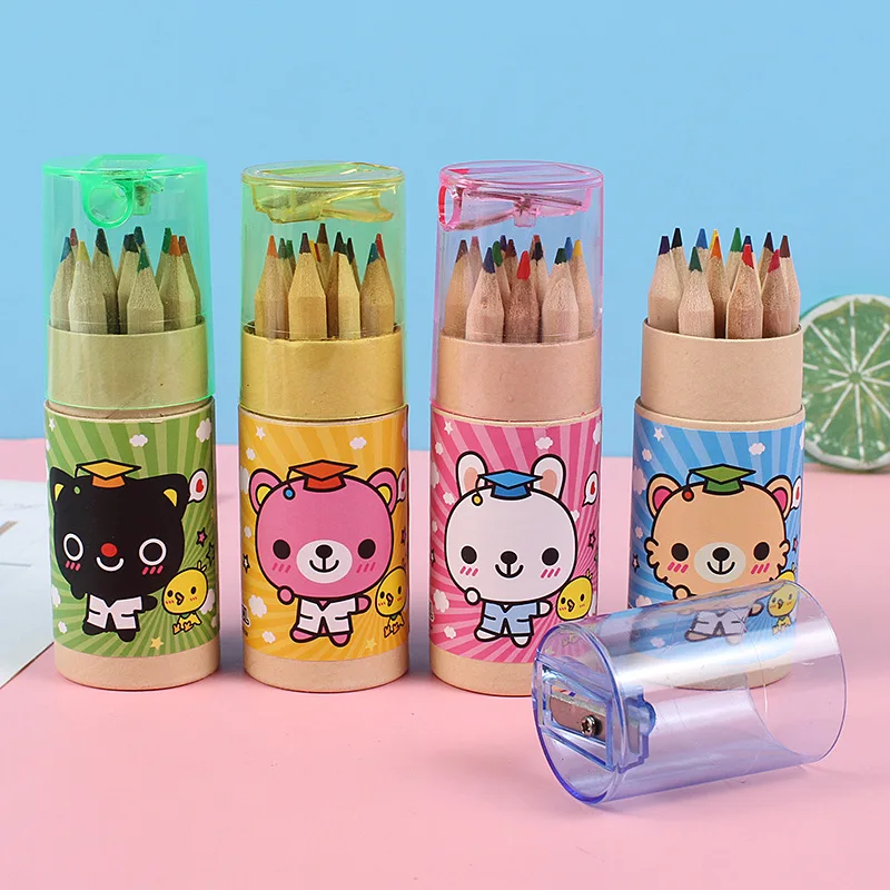 1 box cartoon 12 colours colour pens Cute Bear 12 Colors Drawing Pencil Crayons Kids Birthday Party Favors Back To School Gifts