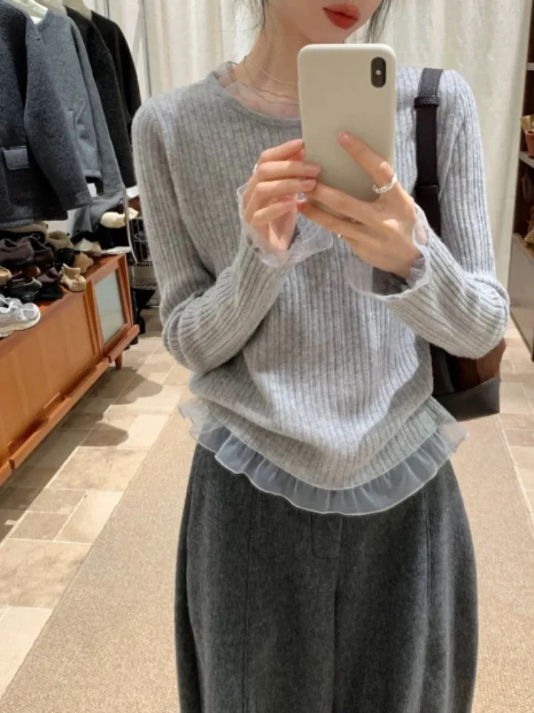 Unico maglione lavorato a maglia Thi da donna autunno inverno con finiture in pizzo Base irt può essere indossato all'esterno Top di fascia alta Dolce Sle...