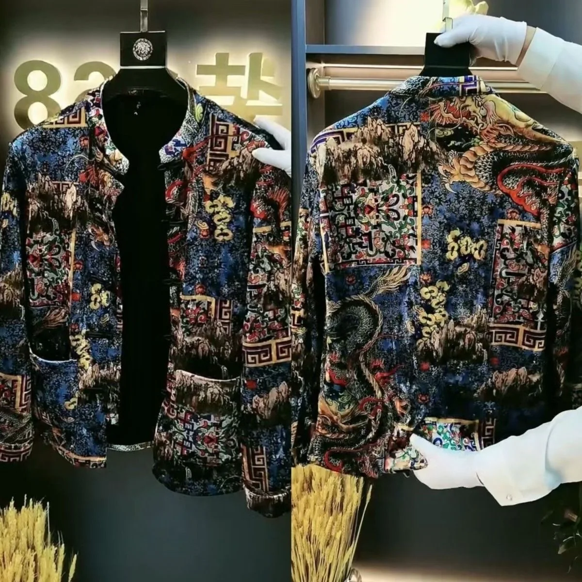 

Высококачественное модное мужское тюре, осенне-весеннее тяжелое удобное пальто с воротником-стойкой и цветочной вышивкой