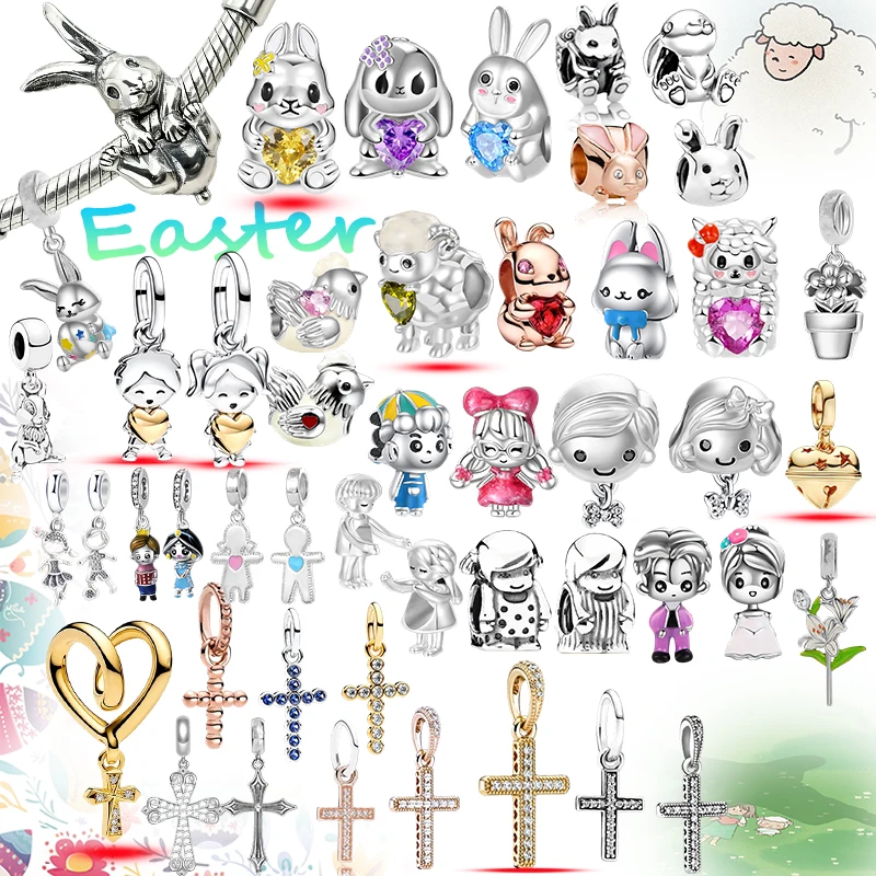 

Easter Silver Plated Bunny Chicken Egg Lamb Fit Bracelets Cute Easter Gift For Kids Women Hot Sale Easter Themed Jewelry Gifts