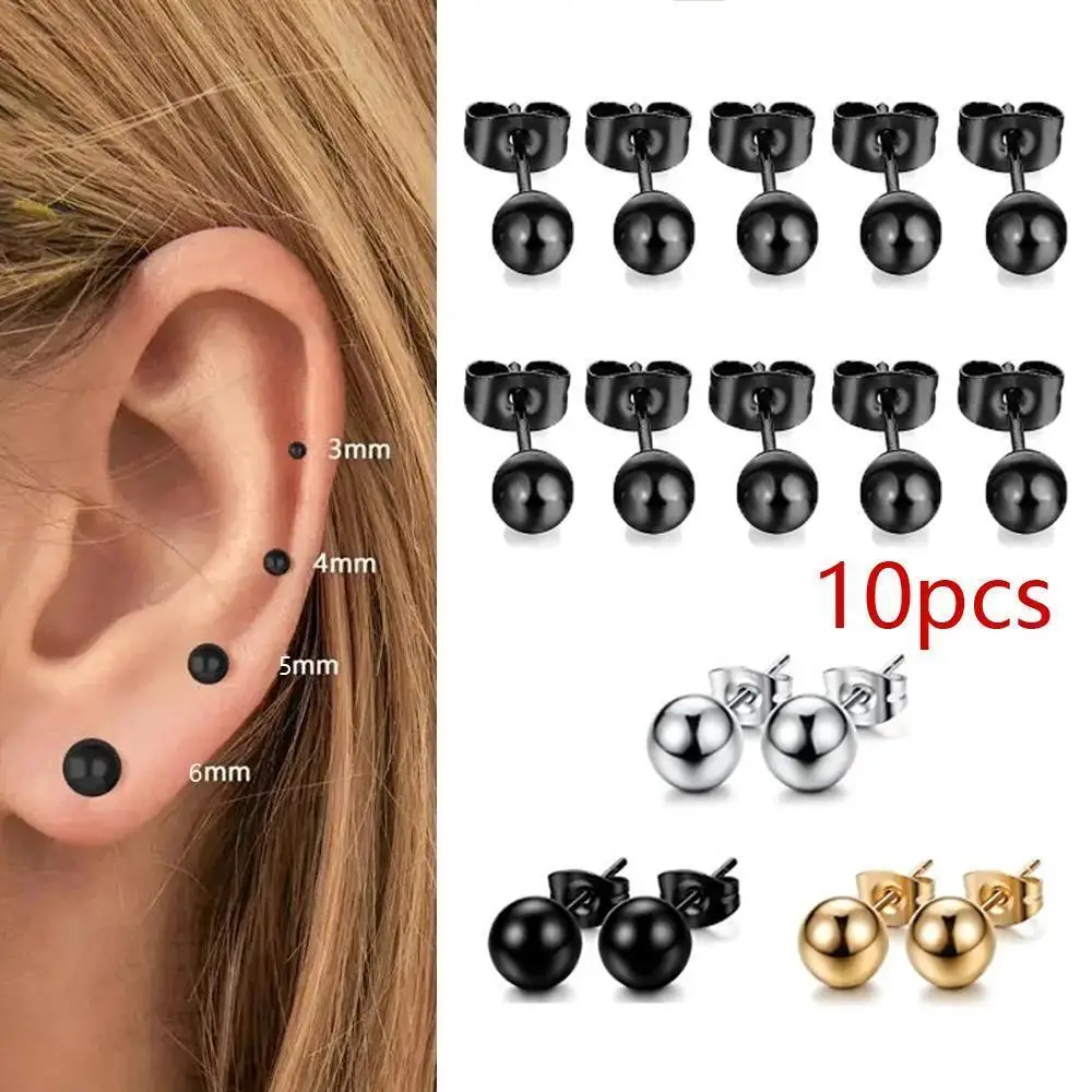 10pcs/lot Solid Round Ball Earring Stud Post Fit 316L Stainless Steel Hypoallergenic Bead Neutral Earring Jewelry 2/3/4/5/6mm