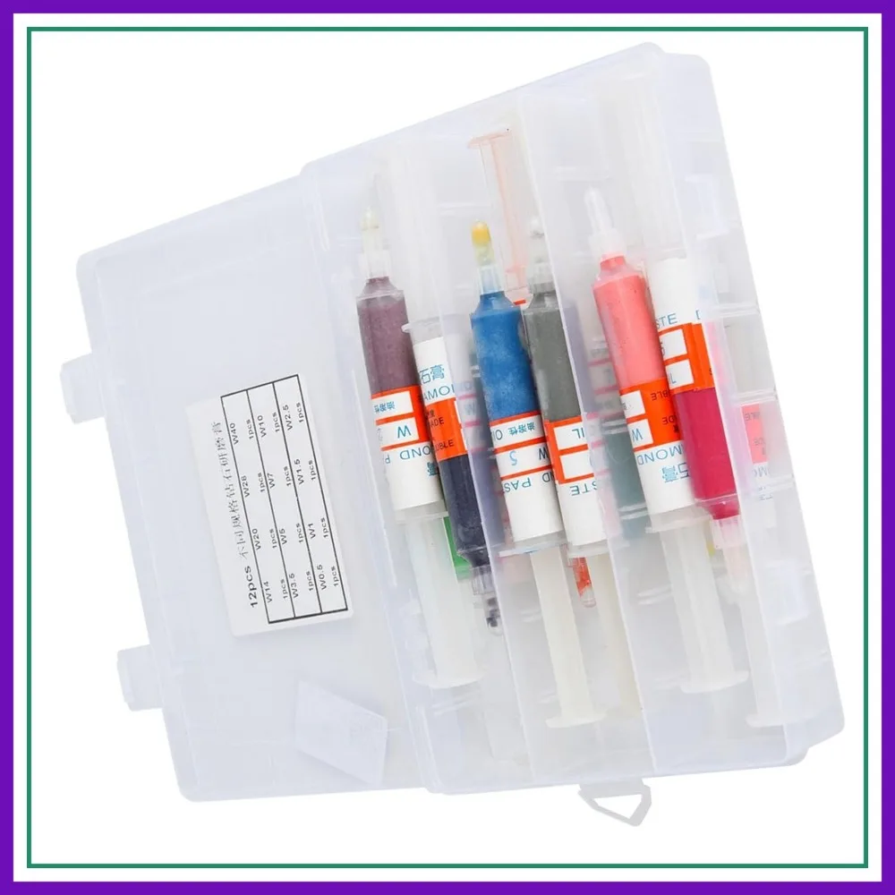 

12Pcs Diamond Polishing Lapping Paste Syringe Set for Jewelry Metal Polishing with Storage Box