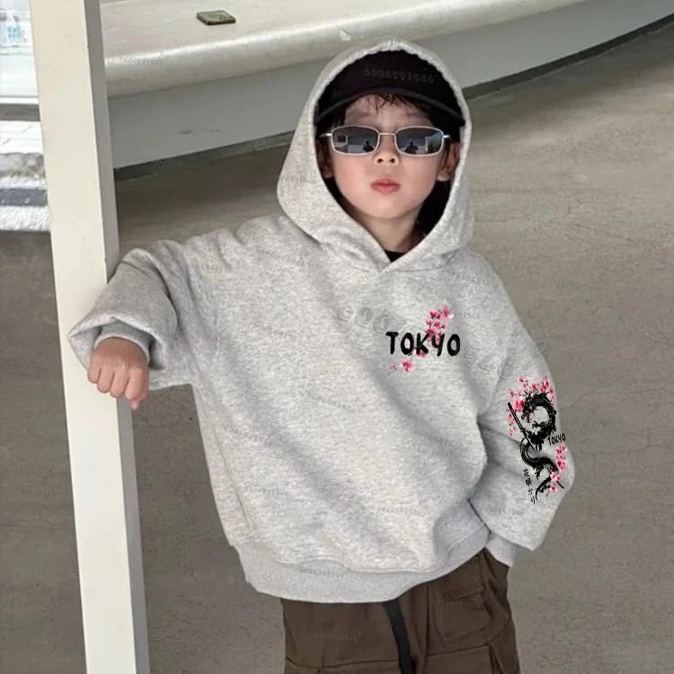 Fall children's hooded sweatshirt - Korean-style boy-girl dragon pattern print - fashionable, soft and comfortable coat