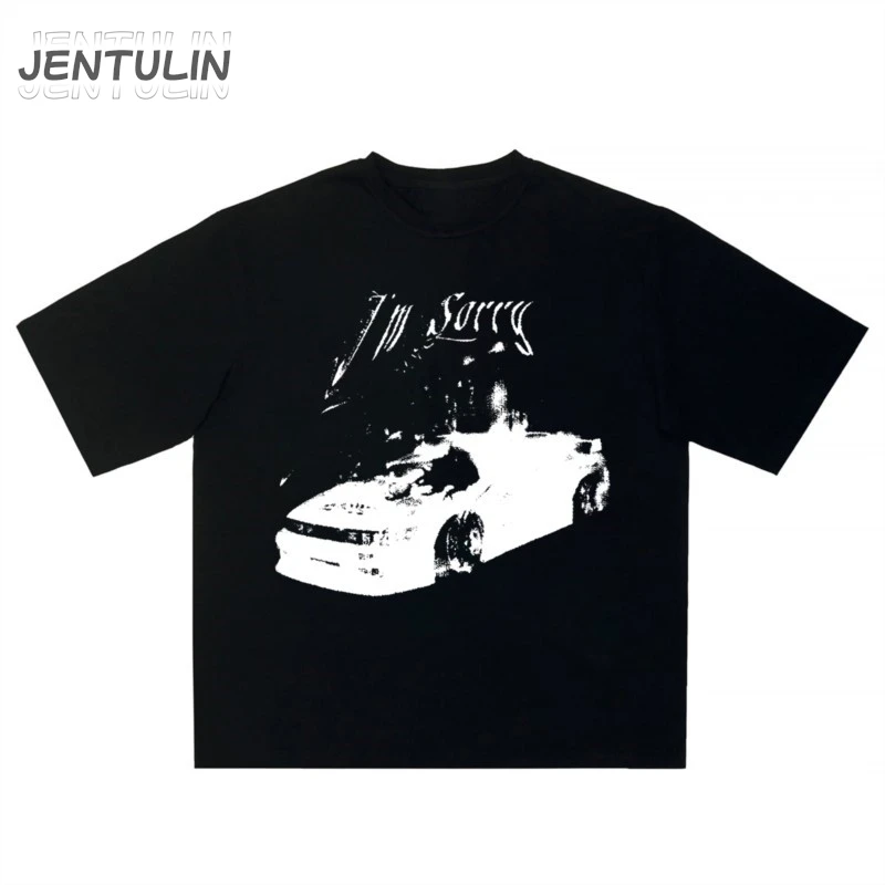 Vintage Gothic Oversized Men T-shirt Harajuku Hip Hop Tops Aesthetic Car Graphic Print Y2k Clothes Streetwear Fashion Korean Tee