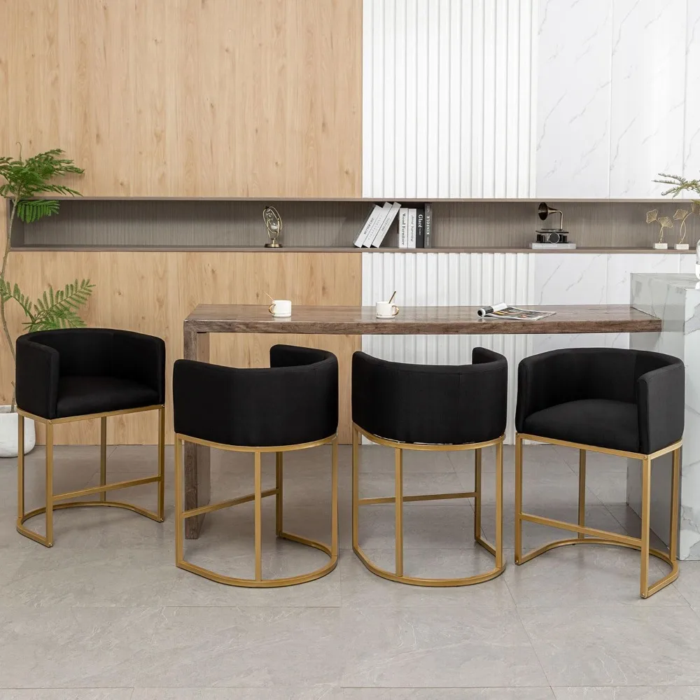 

Gold Bar Stools Set of 4, 25" H Modern Counter Height Bar Stools with Backrest, Linen Fabric Upholstered Bar Stool for Kitchen I