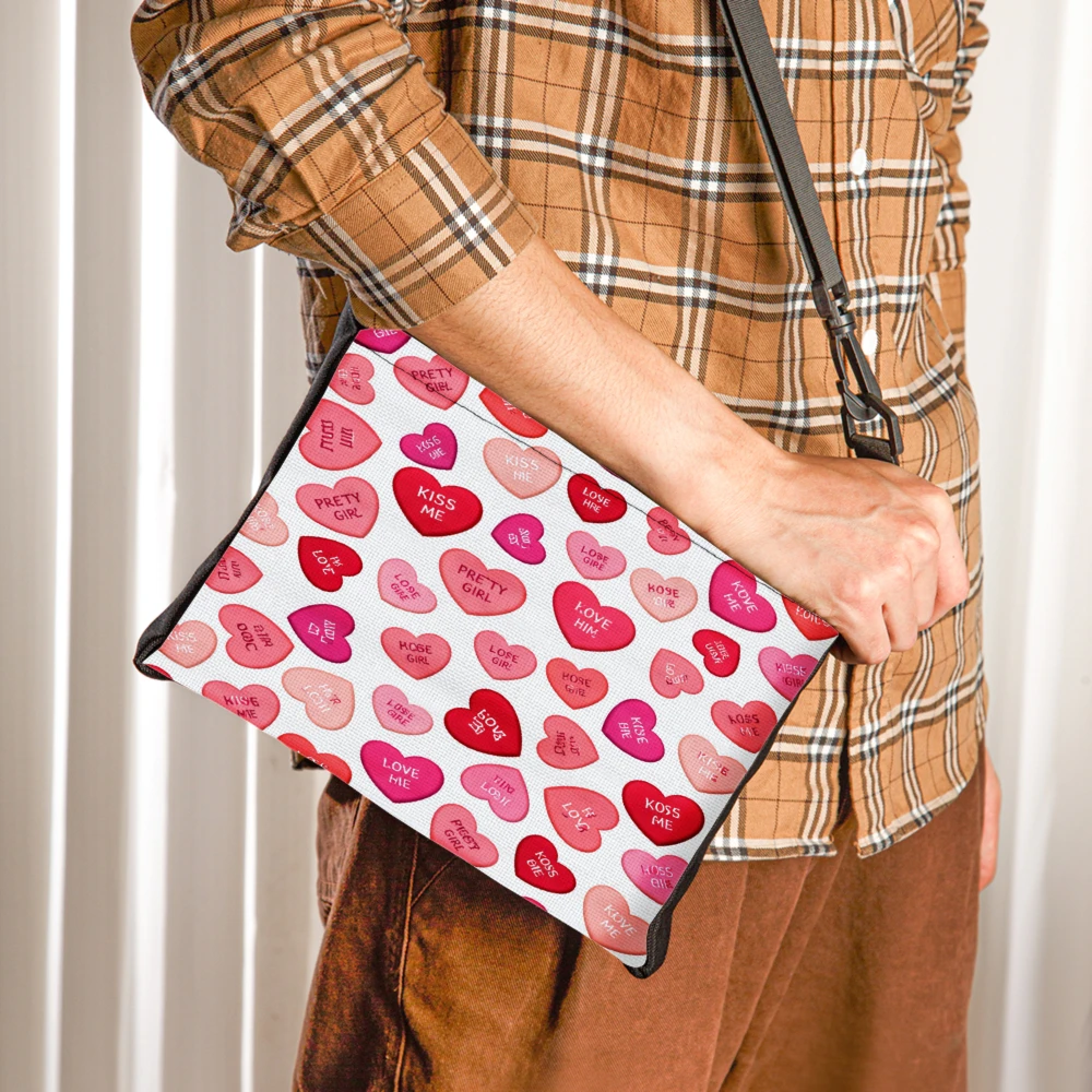 Heart Pattern Crossbody Bag White With Pink And Red Hearts Love Messages Shoulder Bags For Women Girls Valentine Day Gift Everyd