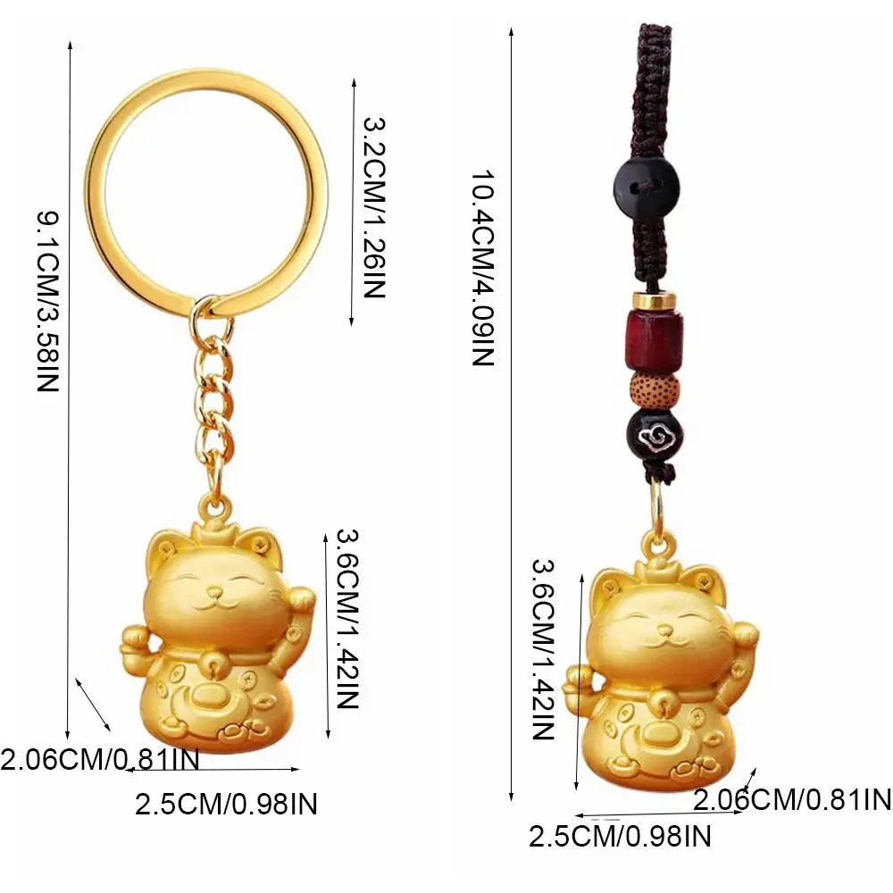 لطيف الكرتون Maneki Neko مفتاح سلسلة الذهب اللون سبائك الزنك القط المفاتيح الديكور جذب محظوظ القط حقيبة قلادة الذكور