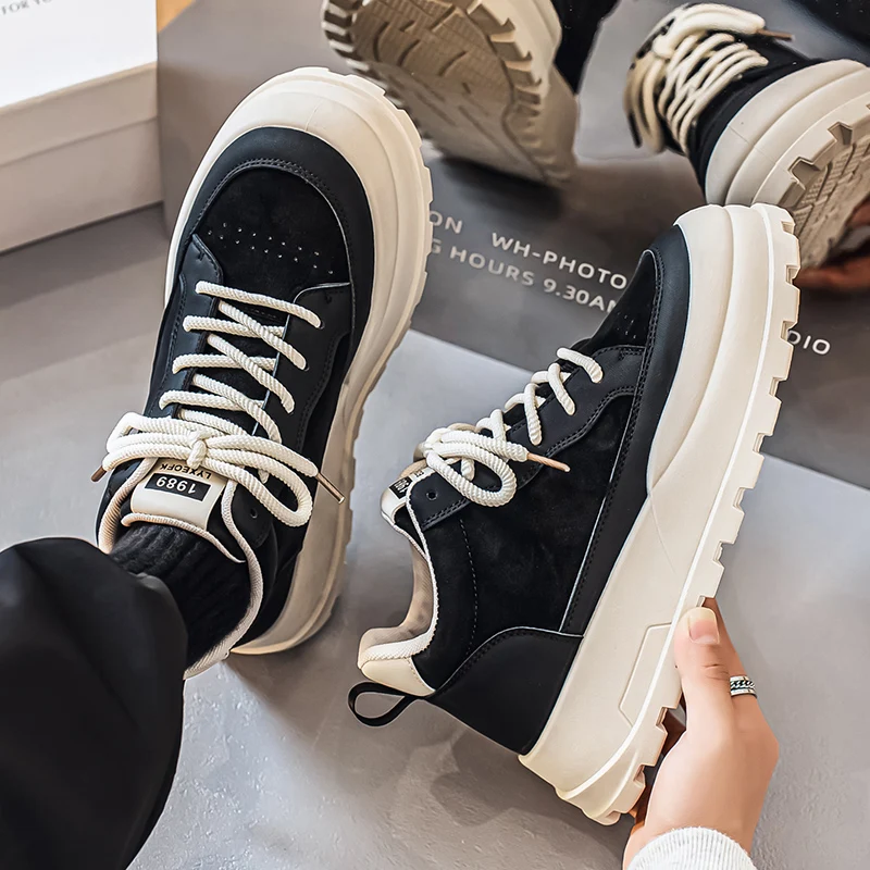 

Trendy Men's Winter High Top Work Boots Anti-Slip Leather Surface Casual Heightening oes Comfortable Sports Leisure Footwear