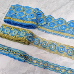 15 Yards 3Pcs Sets African Lace Trim DIY Accessories Ribbon Crafts Laces For Nigerian Women Sewing Sky Blue Guipure Material