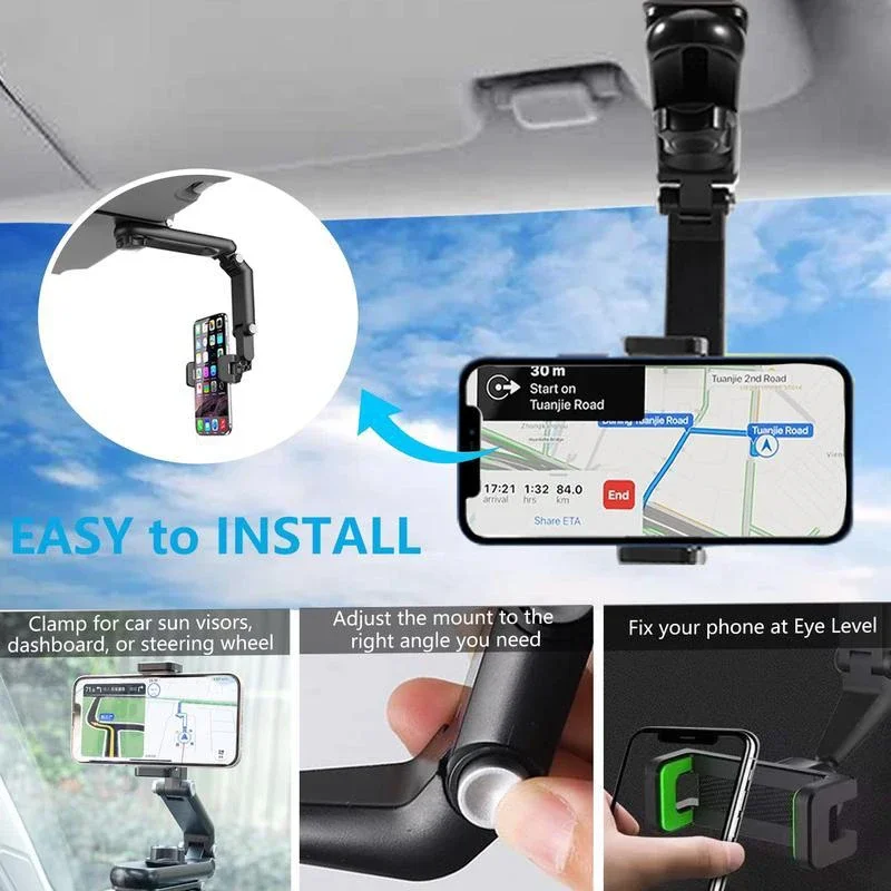 Sun Visor Car Phone Holder for Direct-View GPS Navigation All Angle Rotation Clamp Style Hands-Free Folding Selfie Arm 2025 New