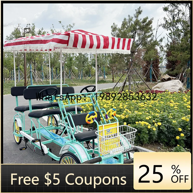 

Четырехместный двухрядный педальный велосипед для экскурсий по живописным местам, четырехколесный, для парковок.