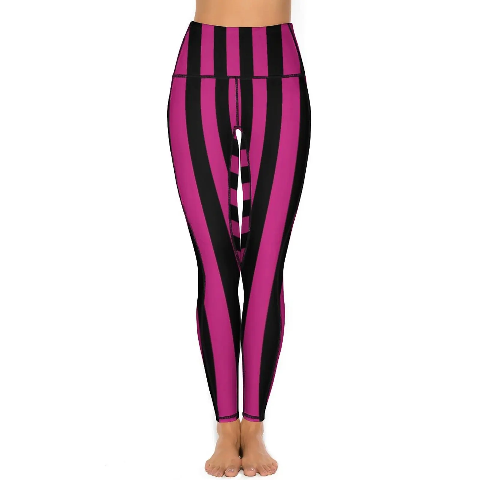 Vertical Striped Leggings Sexy Black And Purple Gym Yoga Pants High Waist Stretchy Sports Tights Pockets Elegant Graphic Leggins