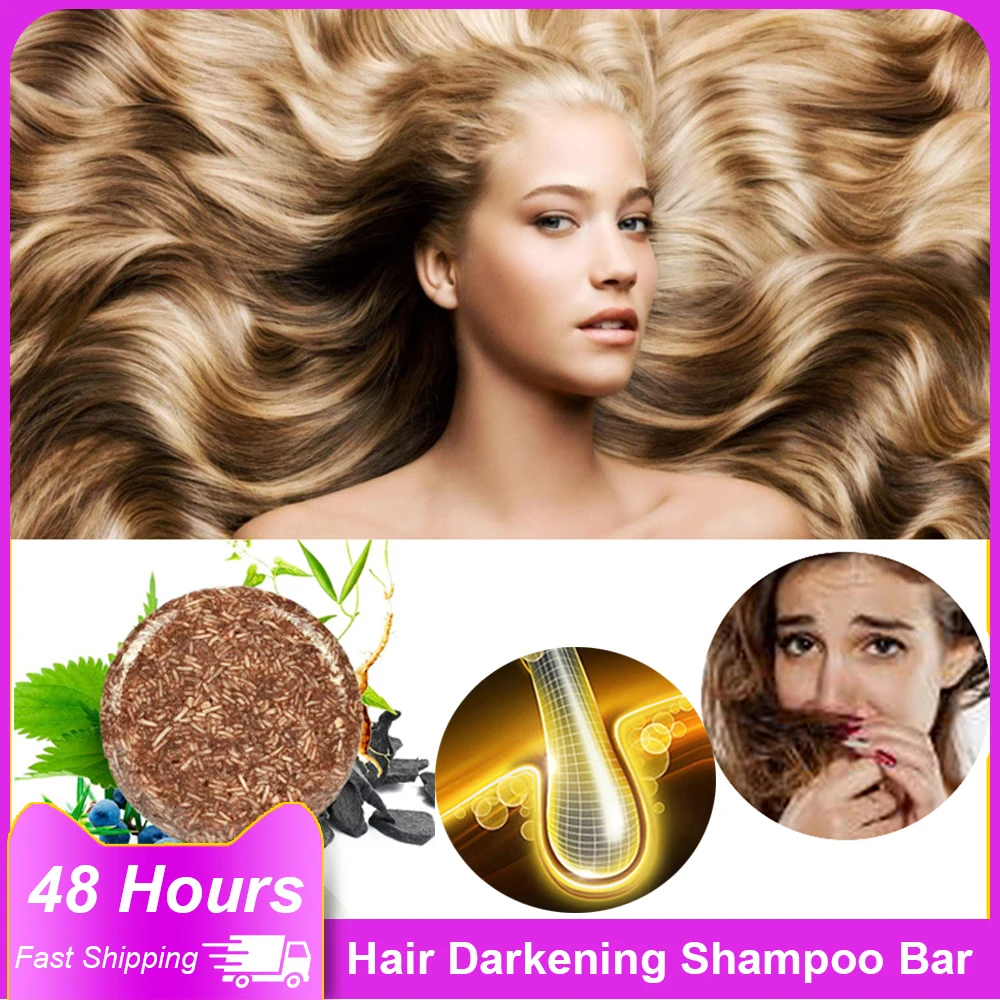 Hira Hair Darkening Shampoo Bar Soap Polygonum Shampoo Essence Natural Organic Black Hair Shampoo Gray Reverse Hair Cleansing