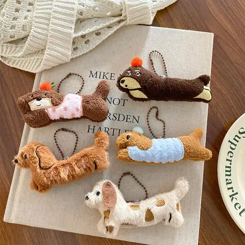 귀여운 강아지 닥스훈트 봉제 열쇠 고리, 만화 강아지 인형 열쇠 고리, 귀여운 키홀더 펜던트 가방, 걸이식 장식, 커플 선물