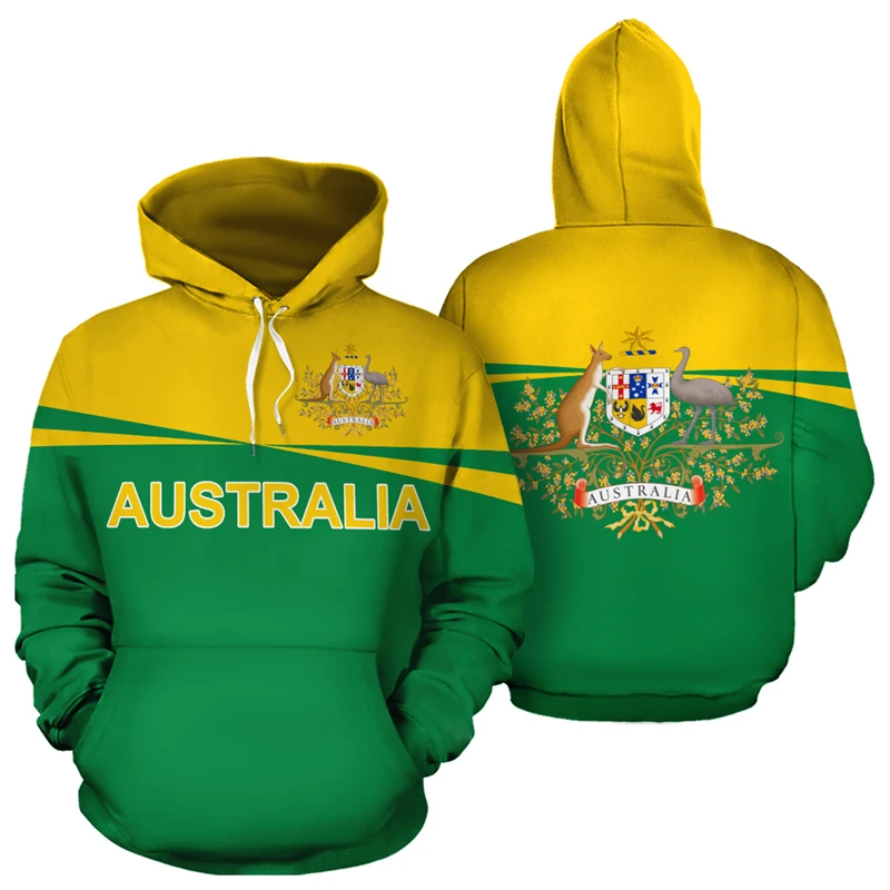 Australia Flag Graphic Sweatshirts Fashion National Emblem Pullovers Funny Kangaroo 3D Printed Hoodies For Men  Casual Pullovers