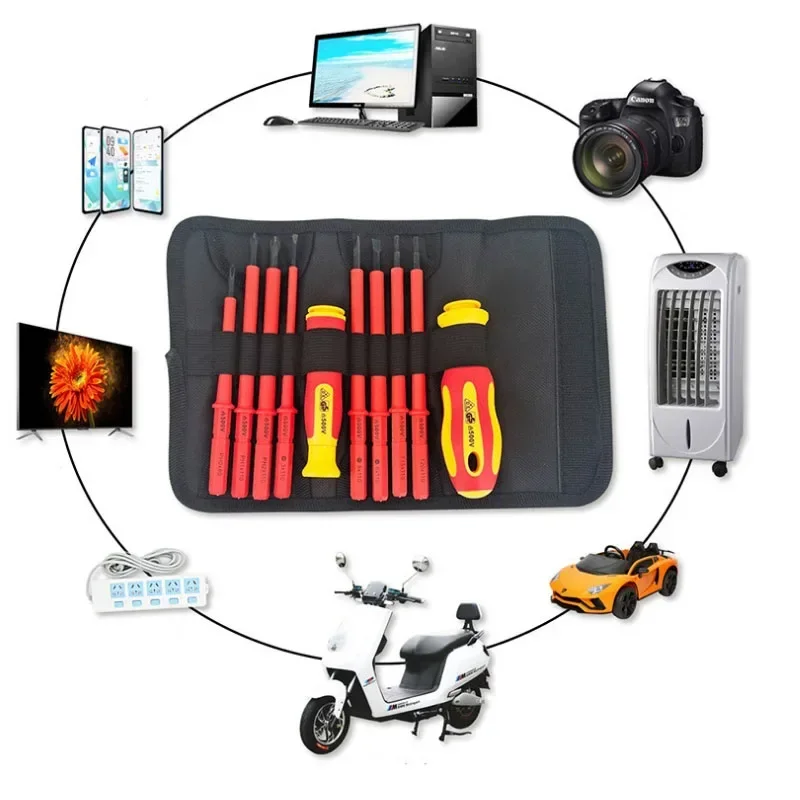 10Pcs 교환 가능한 블레이드 VDE 절연 스크루 드라이버 세트 케이스 자기 500V 가정 및 전문 사용 전기 도구