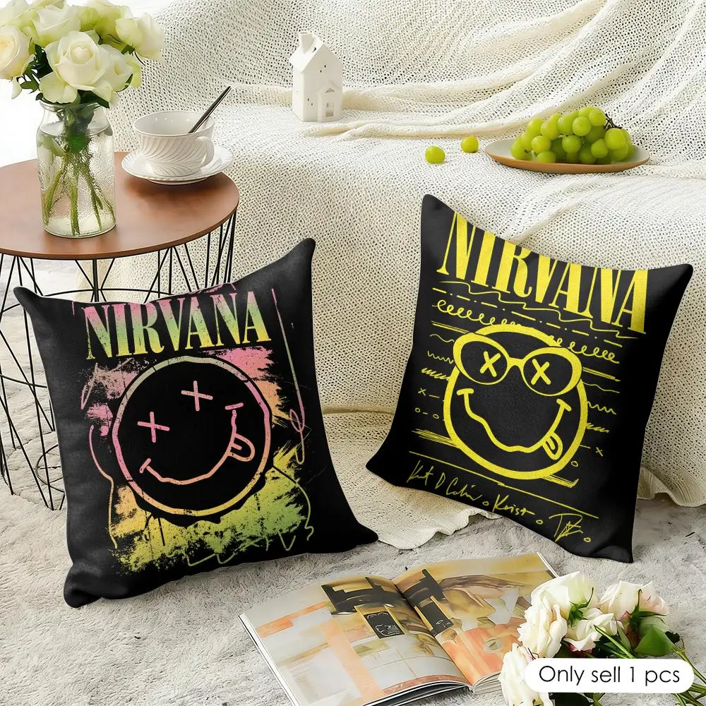 Band N-Nirvana Cushion Cover Natural Linen Organic Fabric Double-Sided Printing Sofa Home Decor Gift Pillow Case