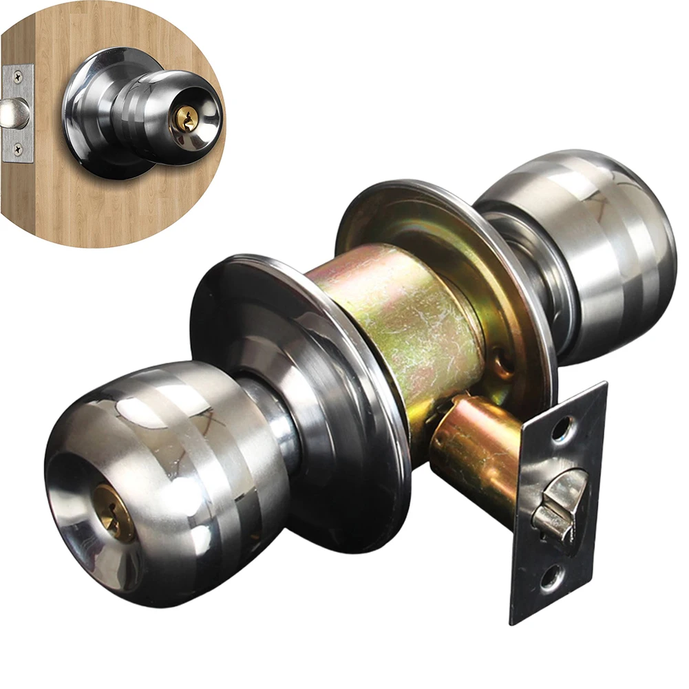 Stainless Steel Round Door Knobs Rotation Lock Knobset Handle Metal Door Knob Lock With Key For Bedrooms Living Rooms Bathrooms