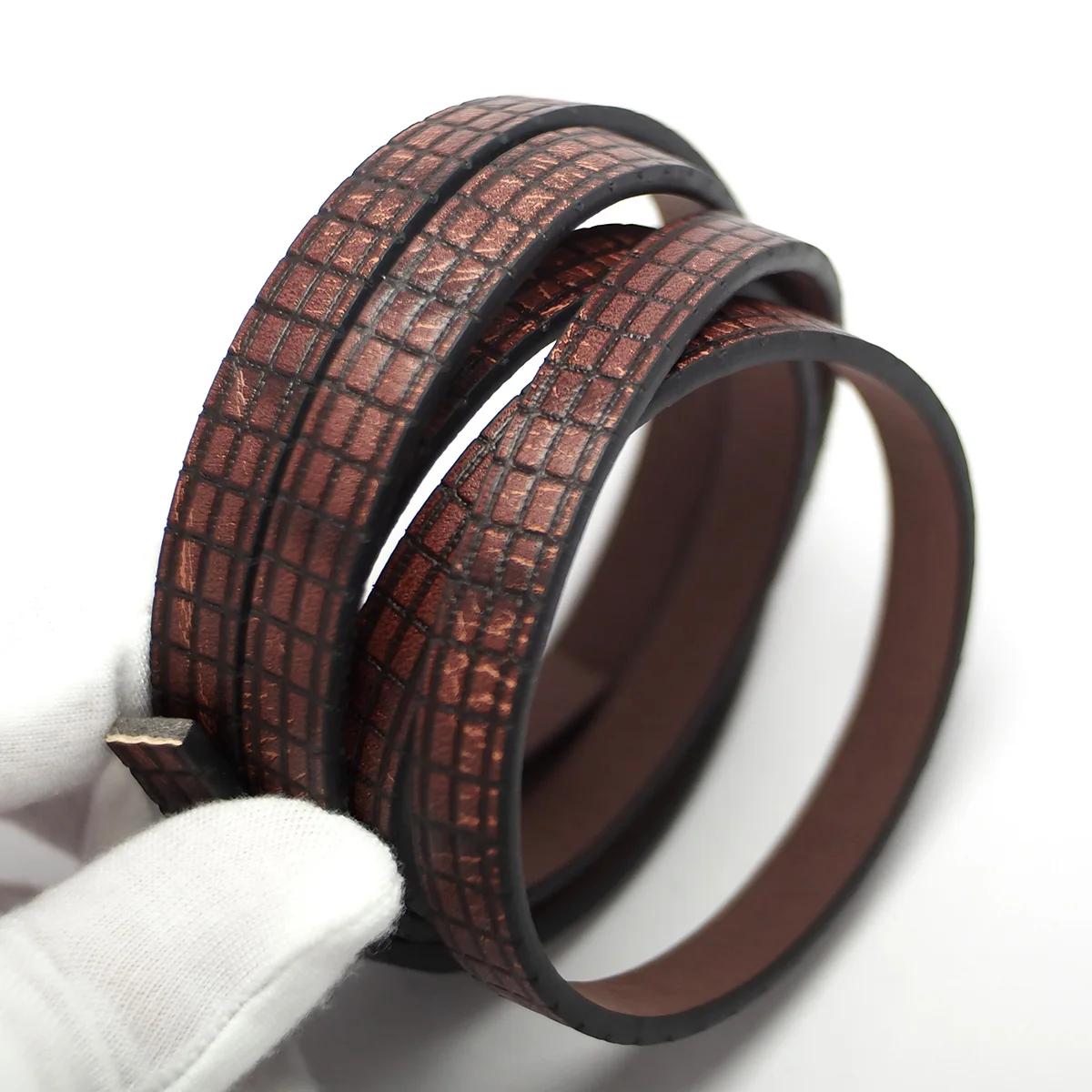 45inch Rectangle Embossed Leather Cord,10mm Brown Leather Strip,Three-Dimensional Texture Bracelet Making,Craft Cord