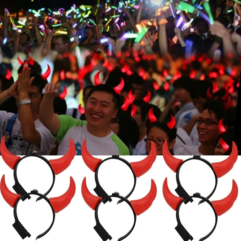 LED Devil Horns Headband Light Up Red Demon Hairband Halloween Cosplay Party Masquerade Prop Glowing Costume Accessory Gifts view 2