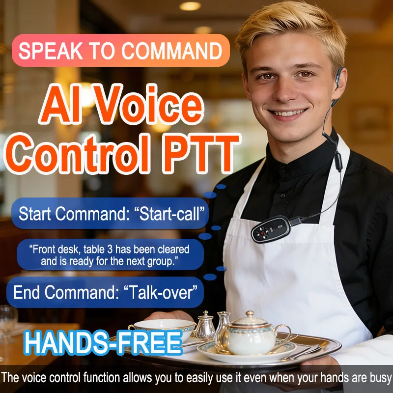 2pcs AI Voice Control Mini Talkie Walkie with Headset Upgraded Version Hands-Free, Charging, 16 Channels for Restaurant, Hotel