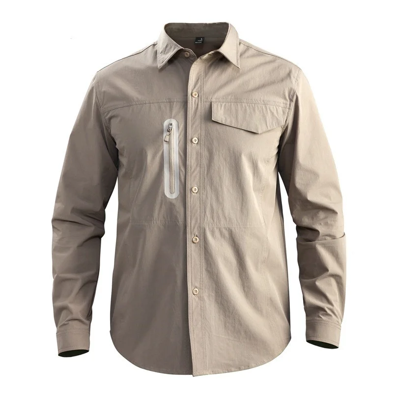 

Spring Outdoor Training Quick Drying Breathable Men's Lapel Shirt Sports Climbing Long Sleeve Pockets Army Tactical Shirts Tops
