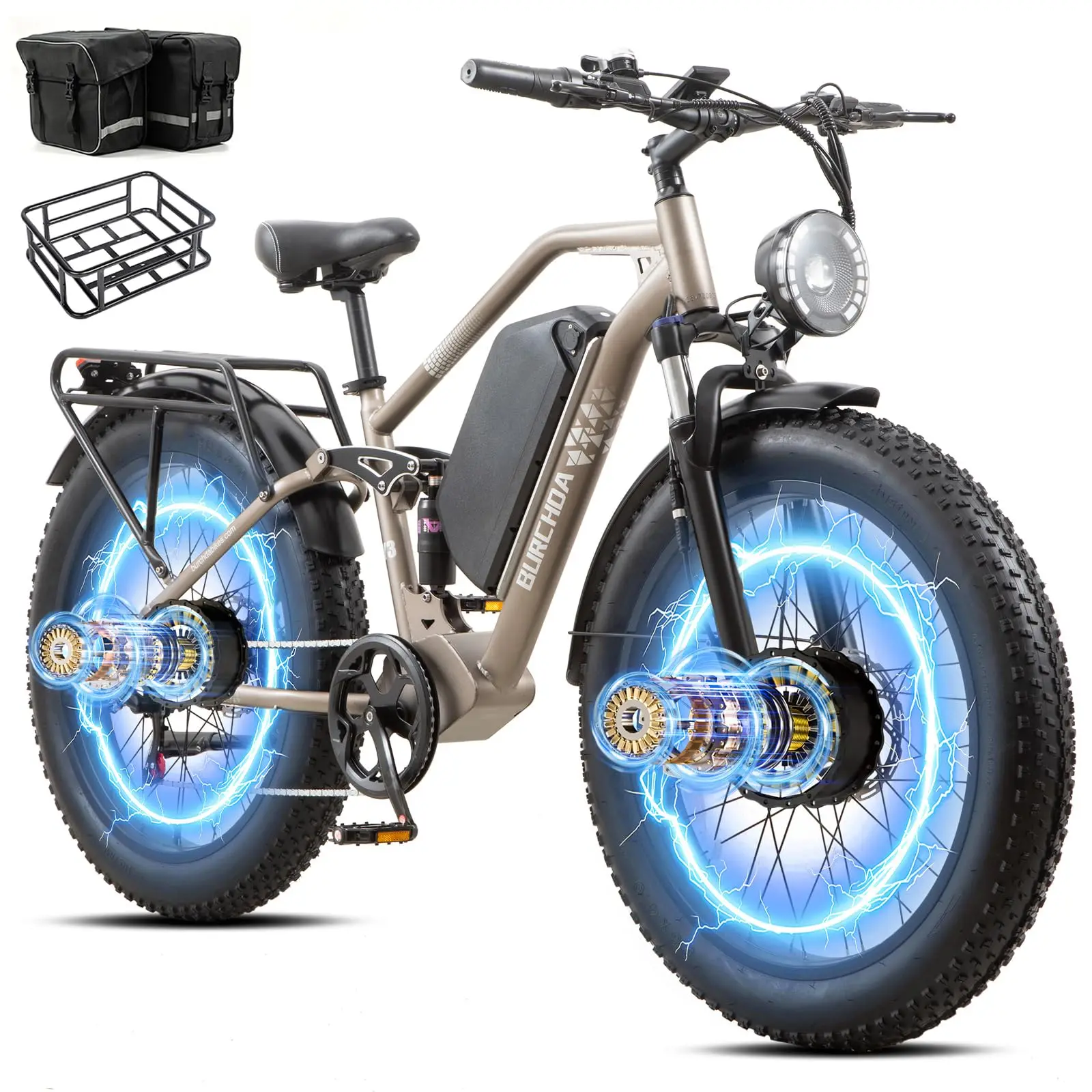 2026 Dual Motor Electric Bike for Adults AWD 5000W/3000W Peak 40 MPH/30 MPH E Dirt Bike, 52V/48V Removable Battery 65/80/150 Mil image 19