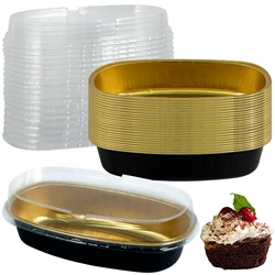 25Pcs Mini Loaf Pans with Lids 350ml Aluminum Foil Cake Container Heat Resistant Mini Cake Pans Oval Cupcake Baking Cups