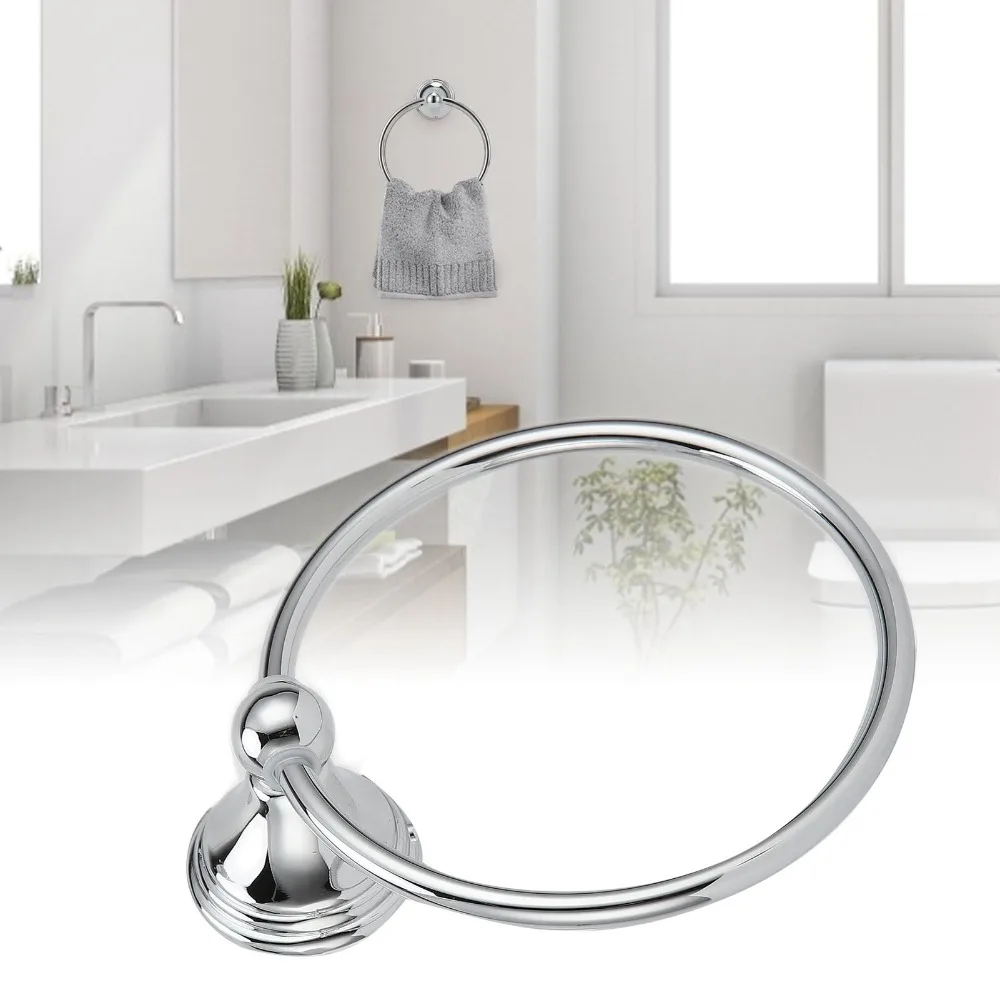 

Stainless Steel Zinc Alloy Towel Ring Wall Mounted Chromeplate Towel Holder Round Silver Towel Rack Bathroom Kitchen Washroom