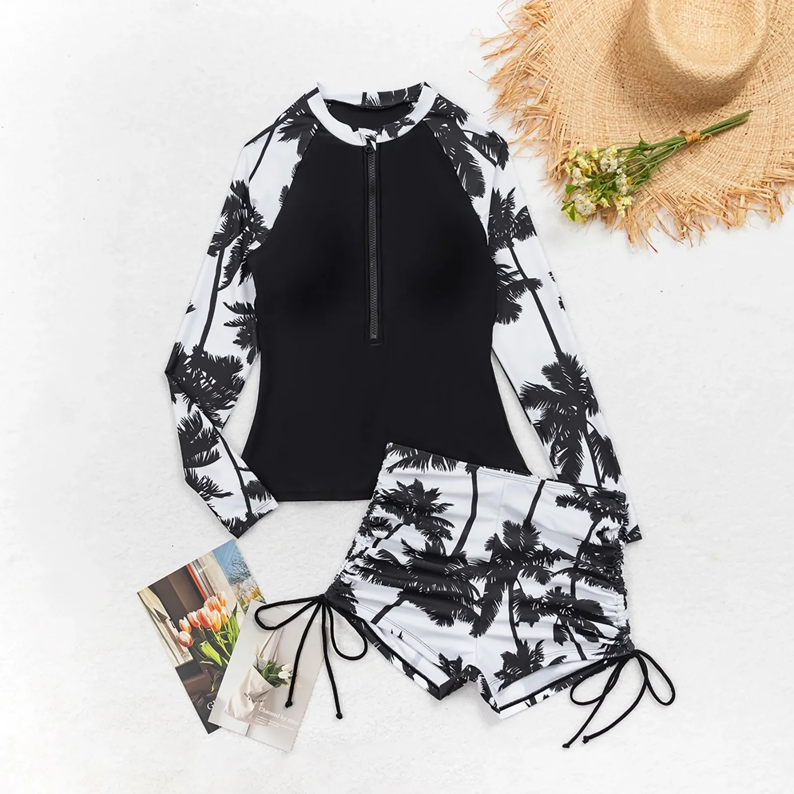 カットアウト水着 レディース ハイウエスト ビキニ セット スポーティ ツーピース水着 カラーブロック ブラジリアン チーキー カットアウト かわいい水着