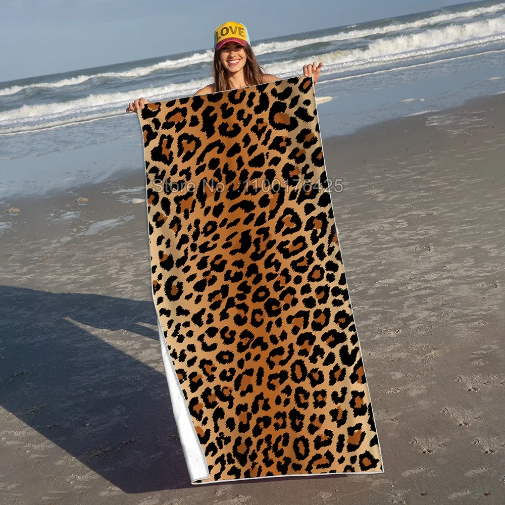 Microfiber Beach Towel Leopard Pattern Quick Dry Bath Towel Sandproof Summer Swimming Washcloth Bath Bathroom Decor ﻿