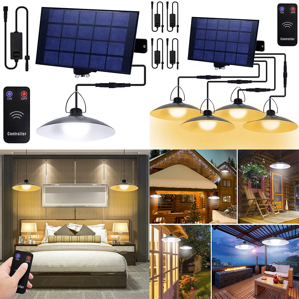 

Remote Control Solar Pendant Lights Outdoor Waterproof LED Lighting Solar Power Shed Lights and 1/2/3/4 Head Garden Pendant Lamp