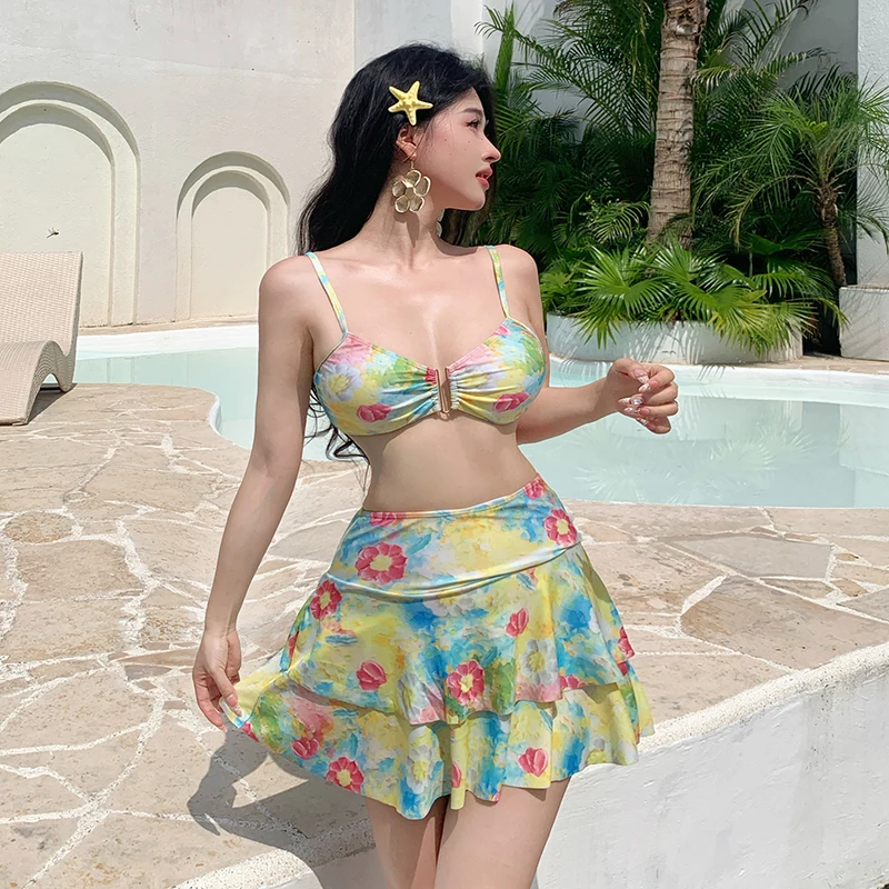 New Plus Size Bikinis Swimsuits with Cover Ups for Big Breasts Women Swimwear 5XL 3 Piece Swimdress Big Bathing Suits Boyshorts