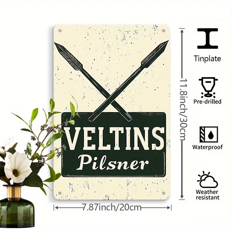 Veltins Pilsner Metal Sign - Vintage Crossed Design, , Rustic Iron Wall Art for Home, Cafe, Porch Decor Beer Festivals, Parties