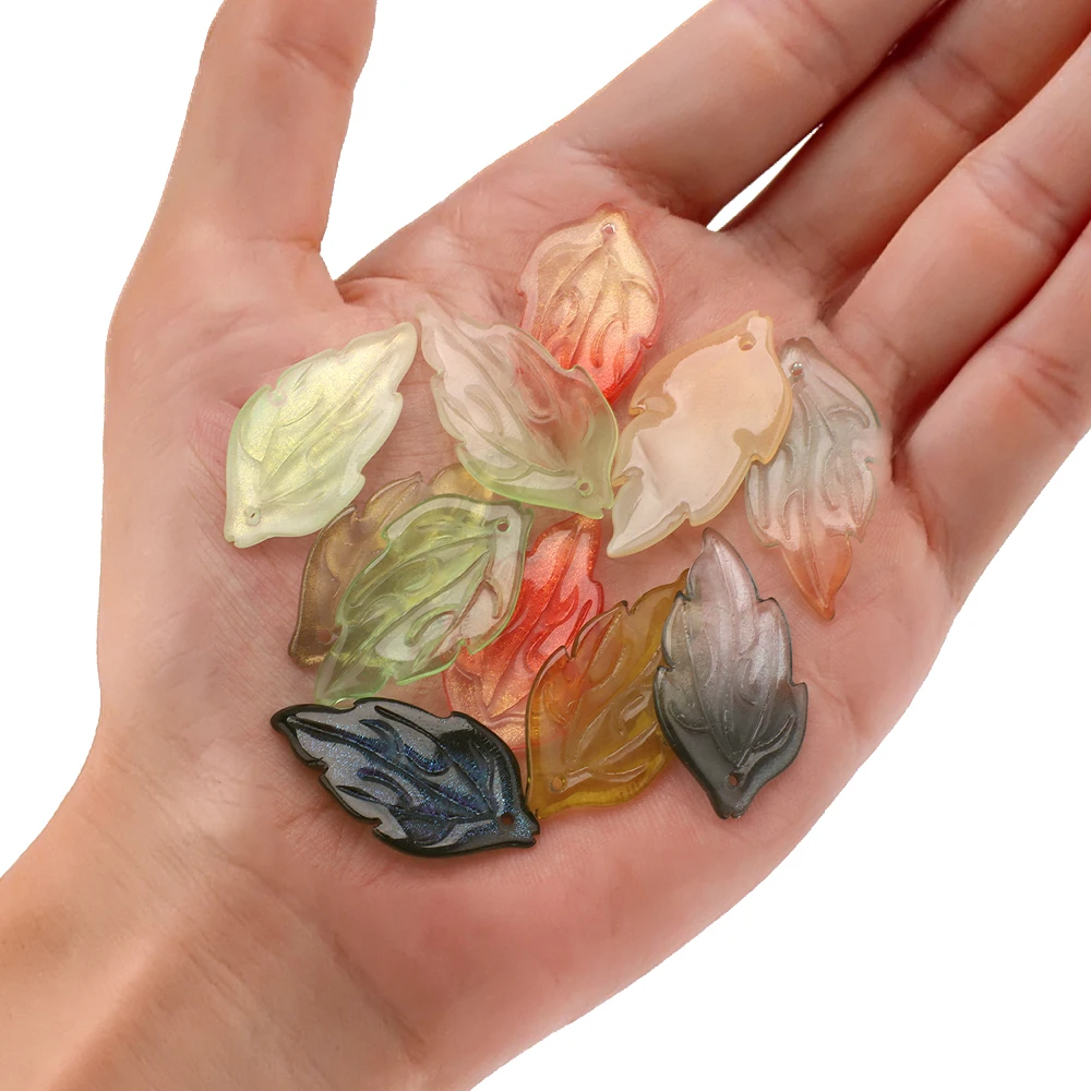 20Pcs 16x30mm Glazed Leaf Shape Petal Crystal Glass Loose Wing Pendants Beads for Jewelry Making Hairpin DIY Crafts Accessories