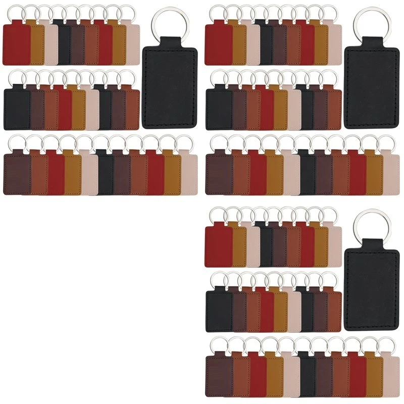 My Home 90 Pcs Leather Key Fob Kit,Rectangular PU Leather Keychain Blanks With Keychain Rings,Engraving Keychain,DIY Crafts