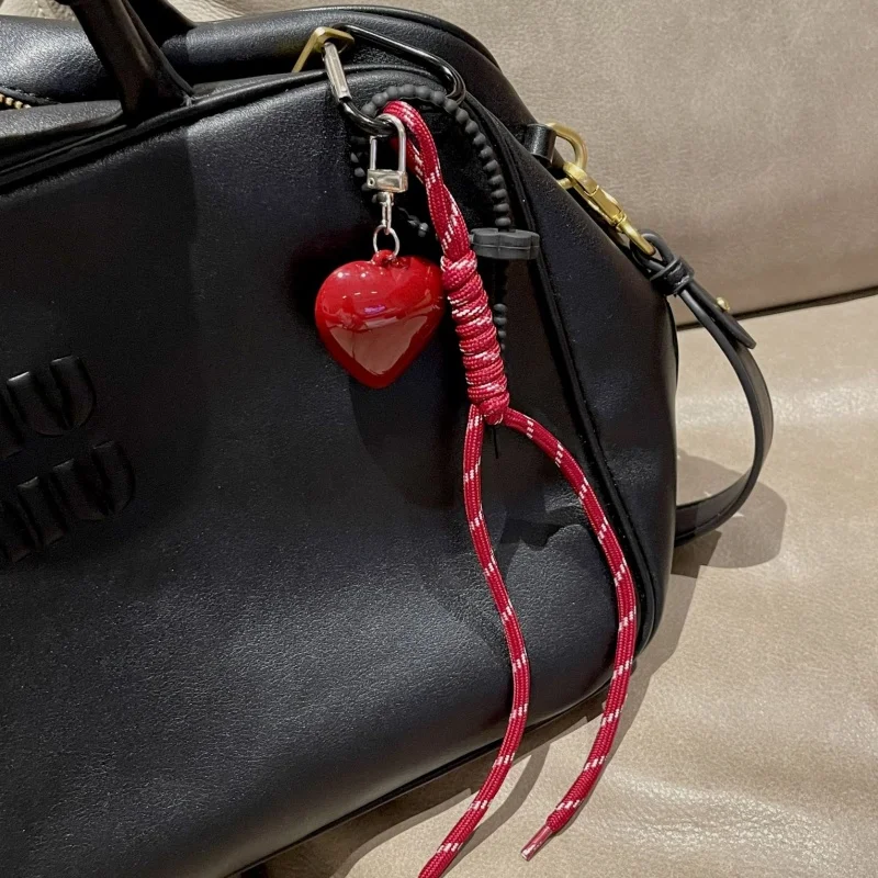 Popular Heart Leather Rope Keychain Cherry Bow Y2K Bag Pendant Ornaments Mobile Phone Lanyard Gifts Bag Accessories