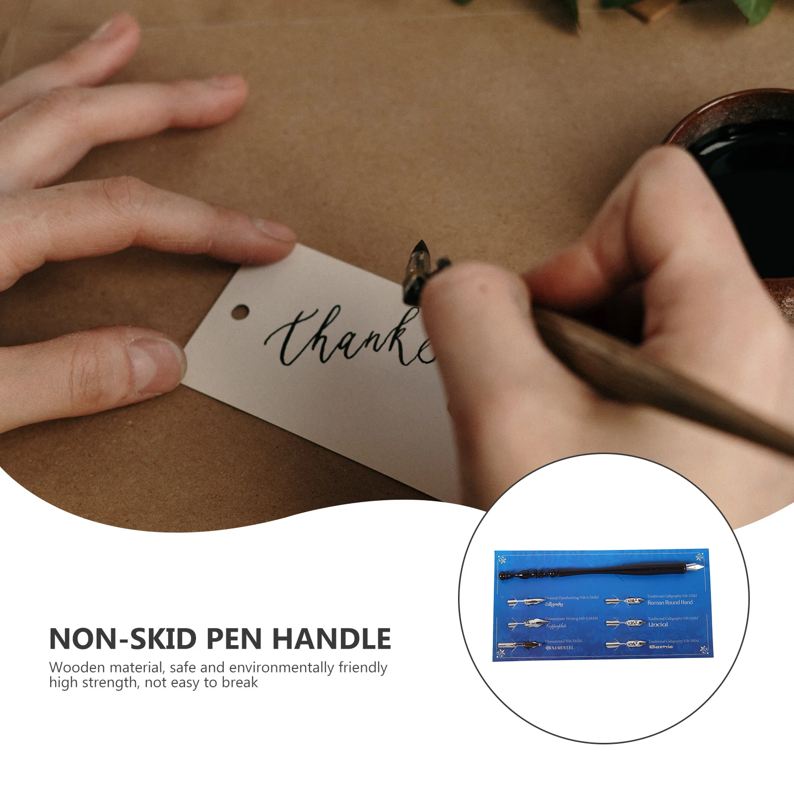 

1 Set Wooden Handle Dip Pen Kit Sturdy Writing Drawing Calligraphy Tool For Kids Students Adults Practice Painting Sketching