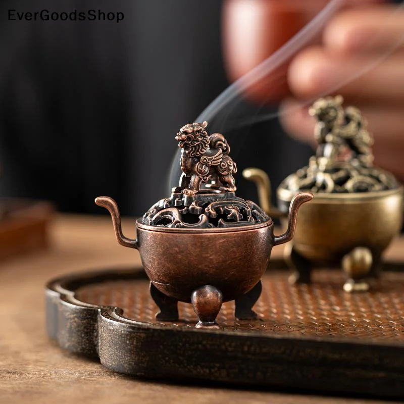 New1Pcs Mini Antique Brass Zinc Alloy Incense Burner With Compact Lotus Base Design For Home Meditation Yoga Aromatherapy