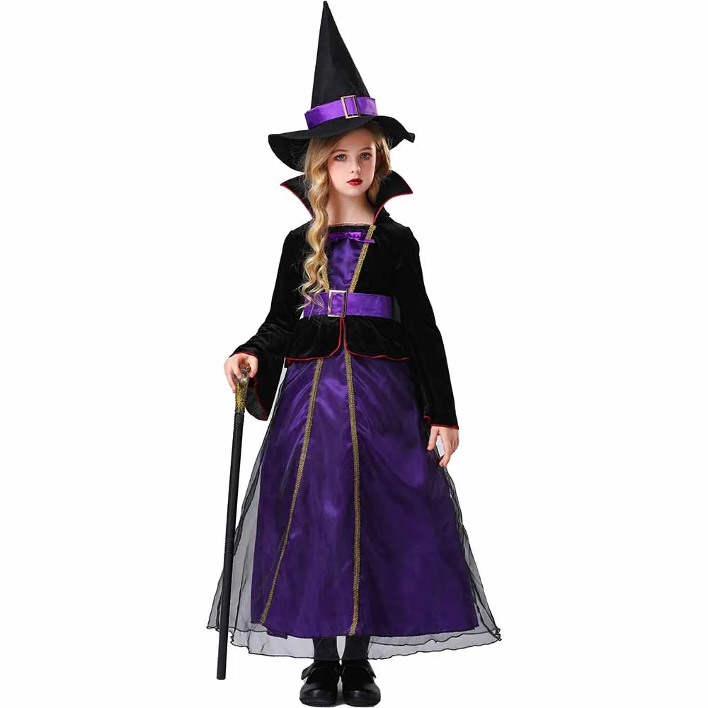 

Halloween Witch Costume Kids Witch Cosplay Show Uniform Kids Carnival Witch Costume Dress Hat Suit Fancy Dress