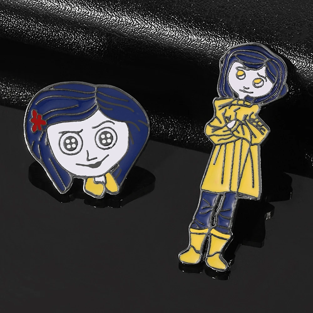 Coraline & the Secret Door Metal Button Brooch Caroline's Mother Badge Clothing Bag Accessories Children's Lapel Pin Toys Gifts