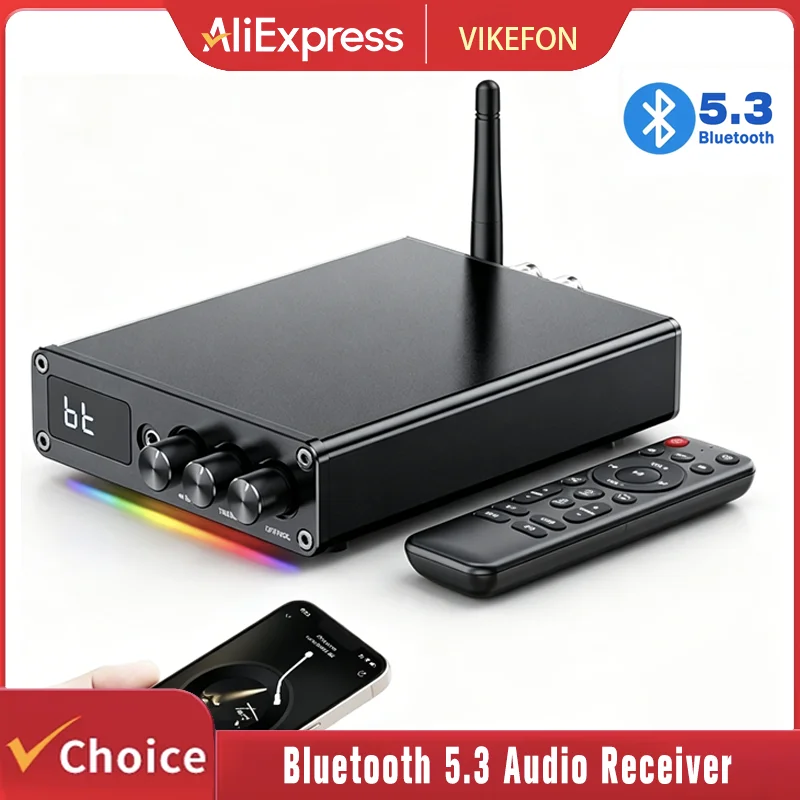 Bluetooth 5.3 Audio Receiver 100Wx2 AUX RCA USB Wireless Audio Adapter With IR Remote Control For PC TV Kit Speaker Amplifier