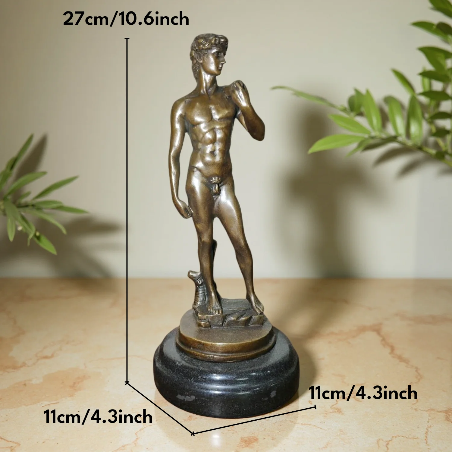 27cm Bronze David Statue Bronze Michelangelo`s Sculpture of David With Marble Base Famous Home Decoration Ornaments