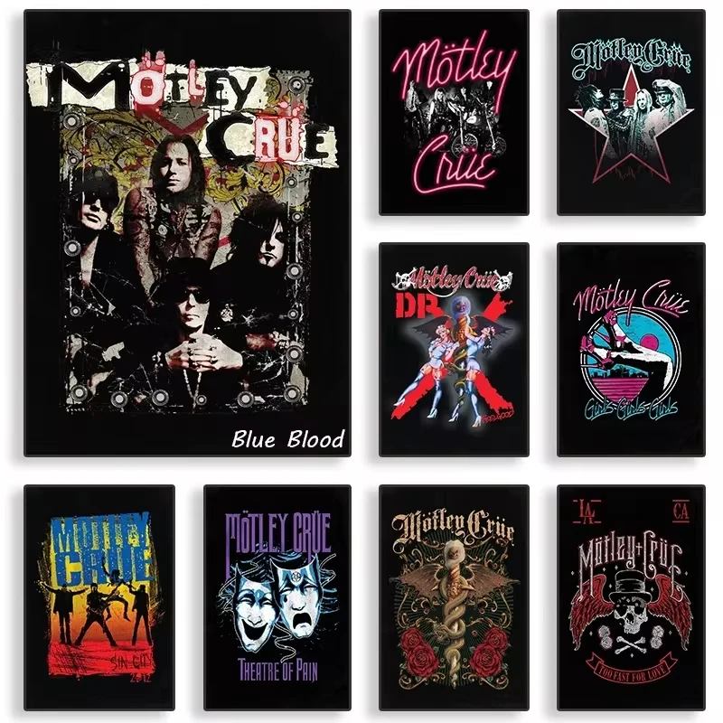 Carteles de estética abstracta de Motley_Crues-Retro de banda Popular de los 90, pintura en lienzo e impresiones, arte de pared, imagen para habitación, decoración del hogar