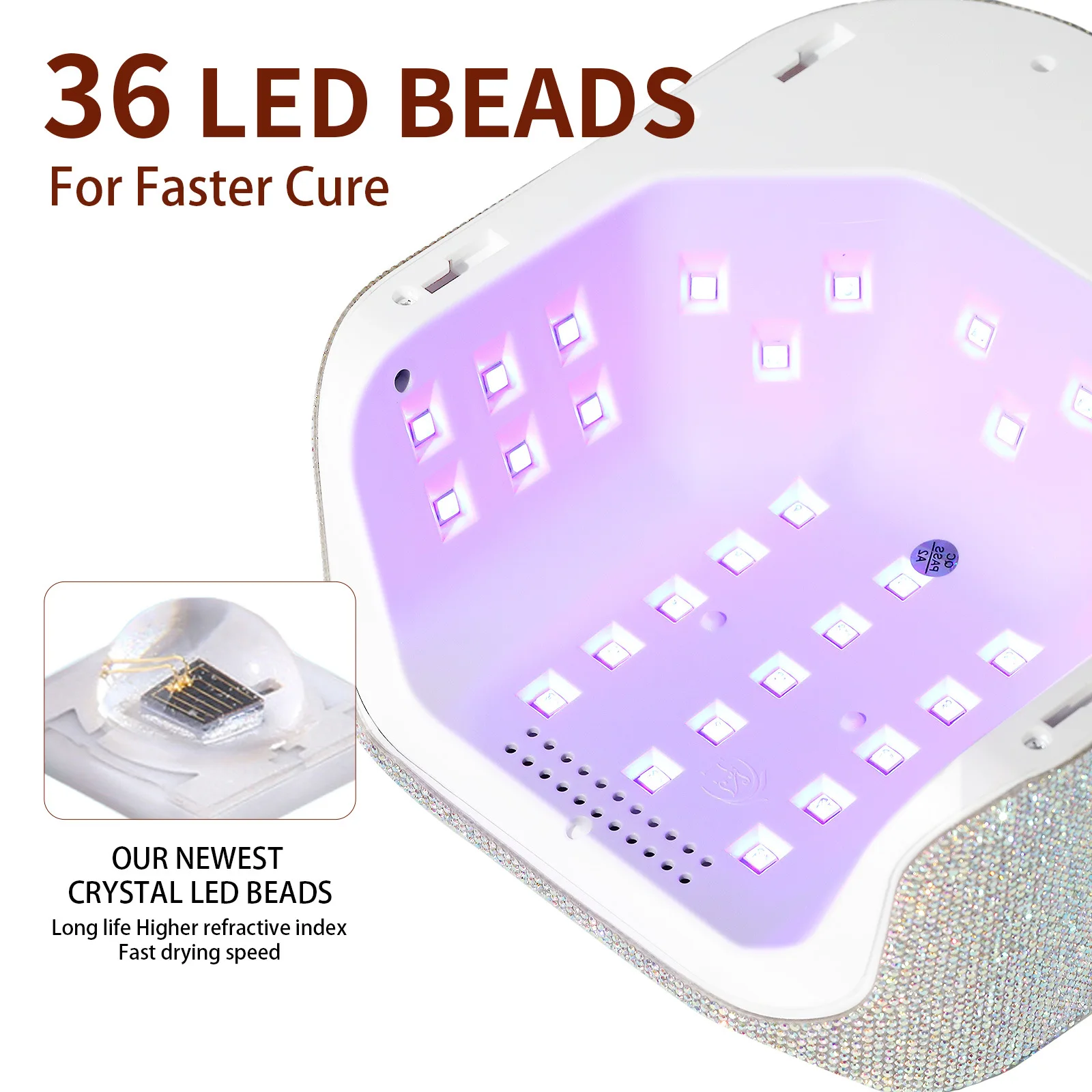 New Nail Lamp with Rhinestones Quick Drying LCD Touch Curing All Gel Manicure with Handle Cordless Nail UV LED Lamp